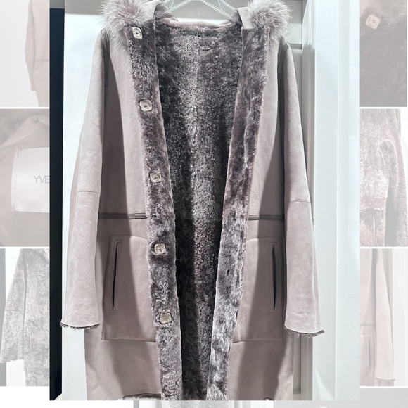 Yves Salomon Genuine Sheepskin Reversible Shearling Coat - Picture 11 of 12